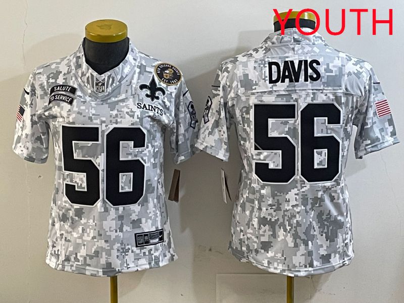 Youth New Orleans Saints #56 Davis Camo Nike Olive Salute To Service Limited NFL Jersey style 3